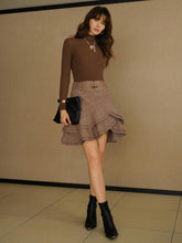 MOTF STUDIO WOOL PLAID RUFFLE HEM SKIRT